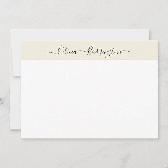 Modern Minimalist Ecru White Script Custom Name Thank You Card (Front)