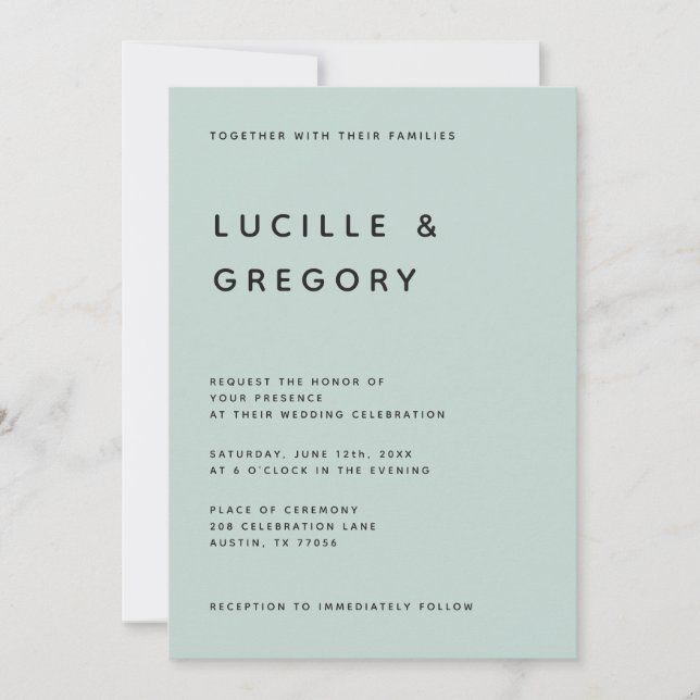 Modern Minimalist Editorial All Caps Seafoam Invitation (Front)