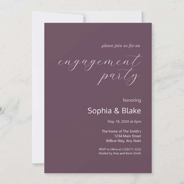 Modern Minimalist Eggplant Engagement Party Invitation (Front)