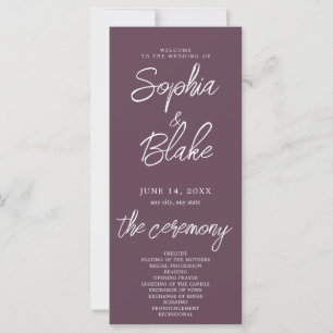 Modern Minimalist Eggplant Purple Wedding Program