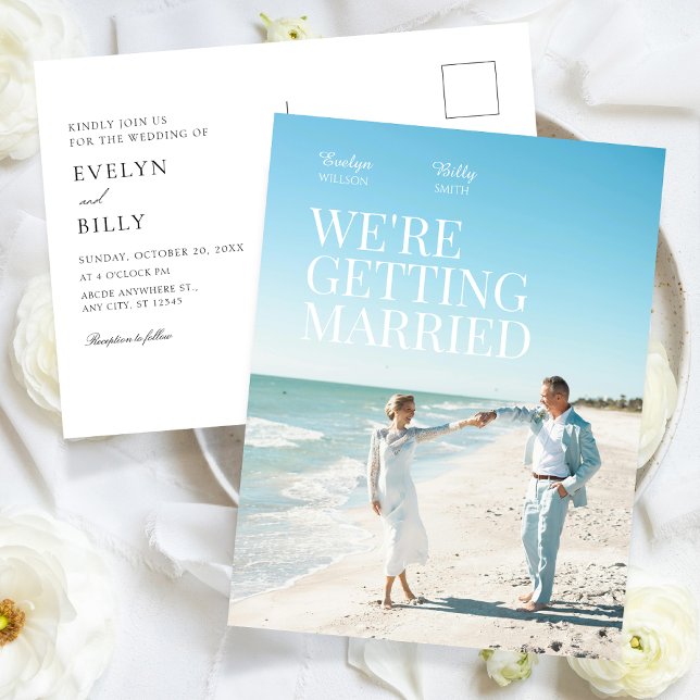 Modern minimalist elegance romance photo wedding  invitation postcard (Creator Uploaded)