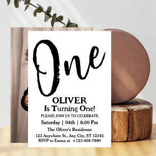 Modern Minimalist Elegant  1st Birthday Photo  Invitation