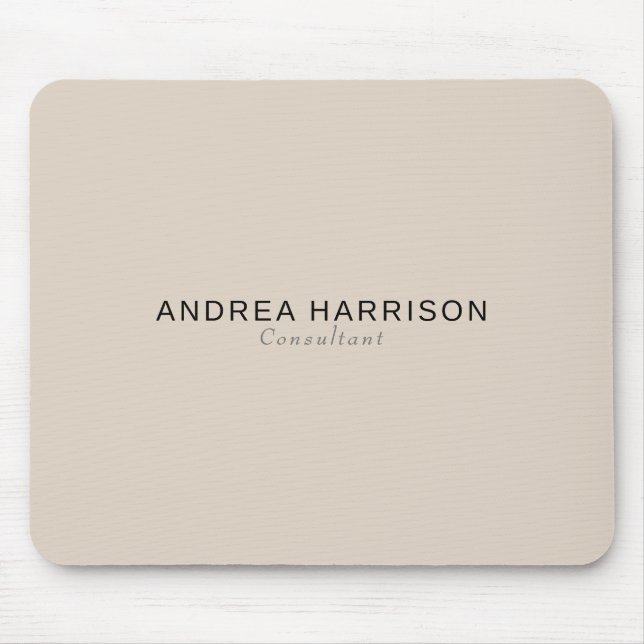 Modern Minimalist Elegant Beige Name Mouse Mat (Front)