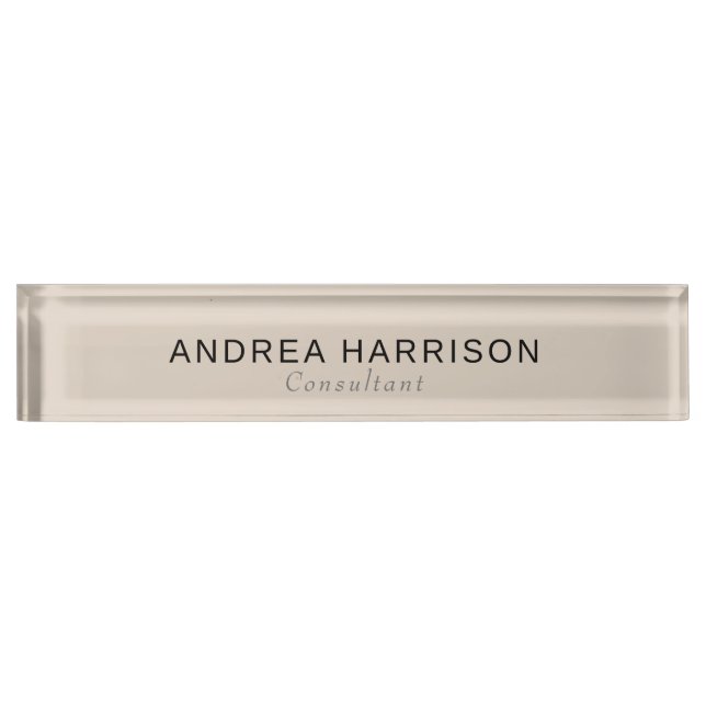 Modern Minimalist Elegant Beige Photo Nameplate (Front)