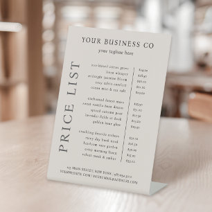 Modern Minimalist Elegant Beige Price List Pedestal Sign