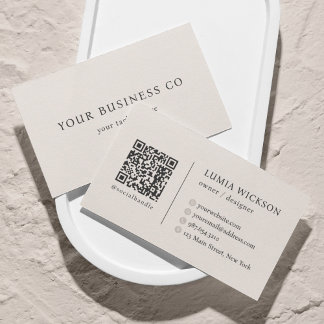 Modern Minimalist Elegant Beige QR Code Business Card