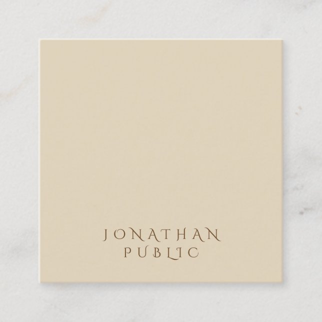 Modern Minimalist Elegant Beige Simple Template Square Business Card (Front)