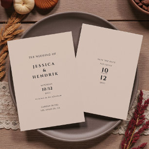 Modern Minimalist Elegant Bisque Wedding Invitation
