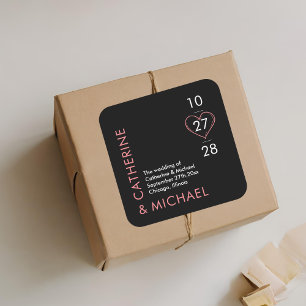 Modern Minimalist Elegant Black and Pink Square Sticker