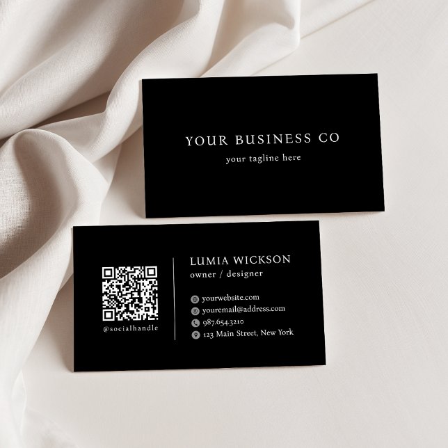 Modern Minimalist Elegant Black And White QR Code Business Card (Creator Uploaded)