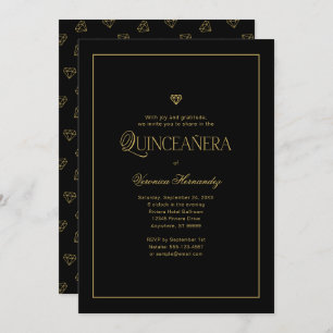 Modern Minimalist Elegant Black Gold Quinceanera  Invitation