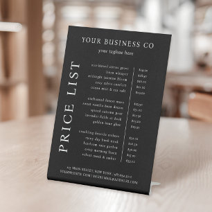 Modern Minimalist Elegant Black White Price List Pedestal Sign