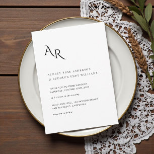 Modern Minimalist Elegant Black White Wedding Invitation