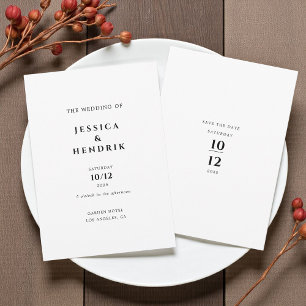 Modern Minimalist Elegant Black White Wedding Invitation