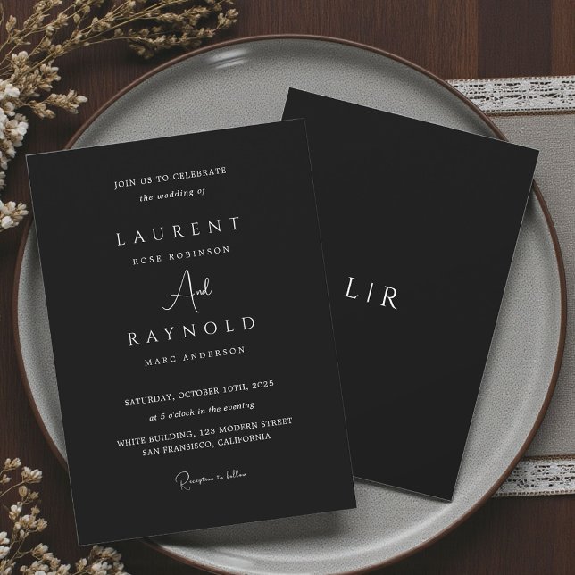Modern Minimalist Elegant Black White Wedding Invitation (Creator Uploaded)