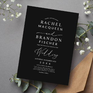 Modern Minimalist Elegant Black White Wedding Invitation
