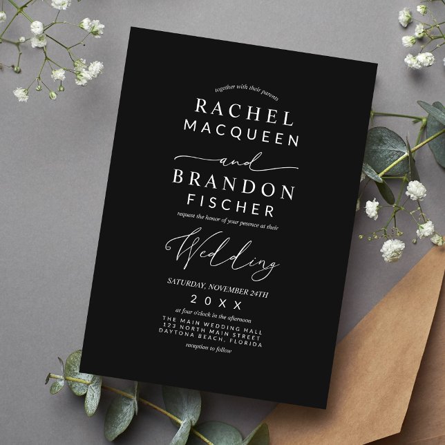 Modern Minimalist Elegant Black White Wedding  Invitation (Creator Uploaded)
