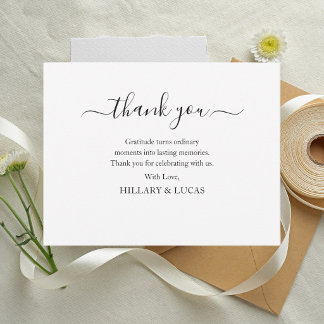 Modern Minimalist Elegant Black & White Wedding Thank You Card
