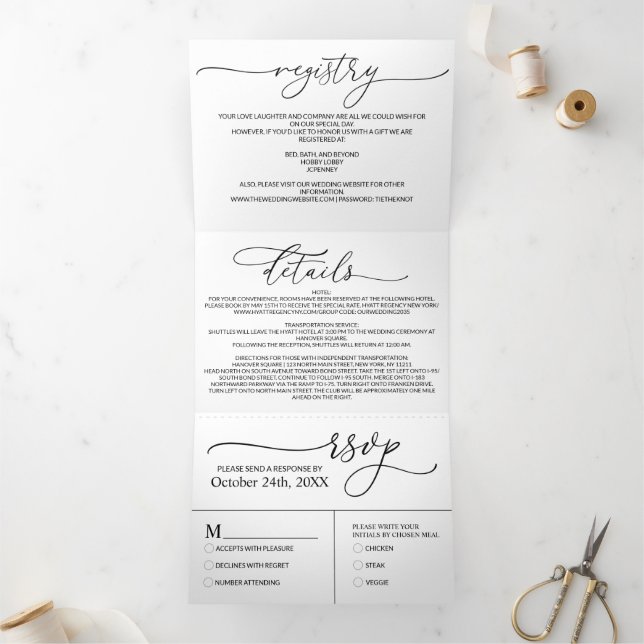 Modern Minimalist Elegant Black White Wedding Tri-Fold Invitation (Inside)