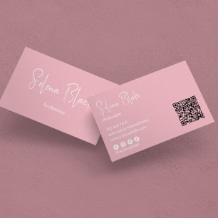 Modern Minimalist Elegant Blossom & QR Code Business Card