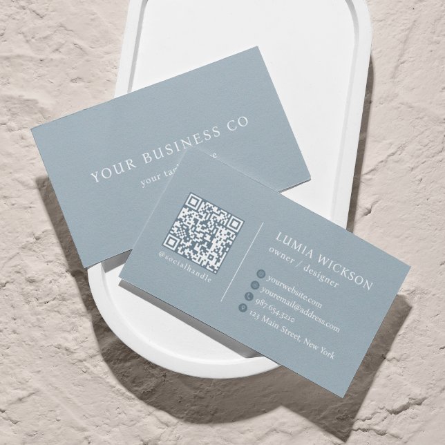 Modern Minimalist Elegant Blue QR Code Business Card (Creator Uploaded)
