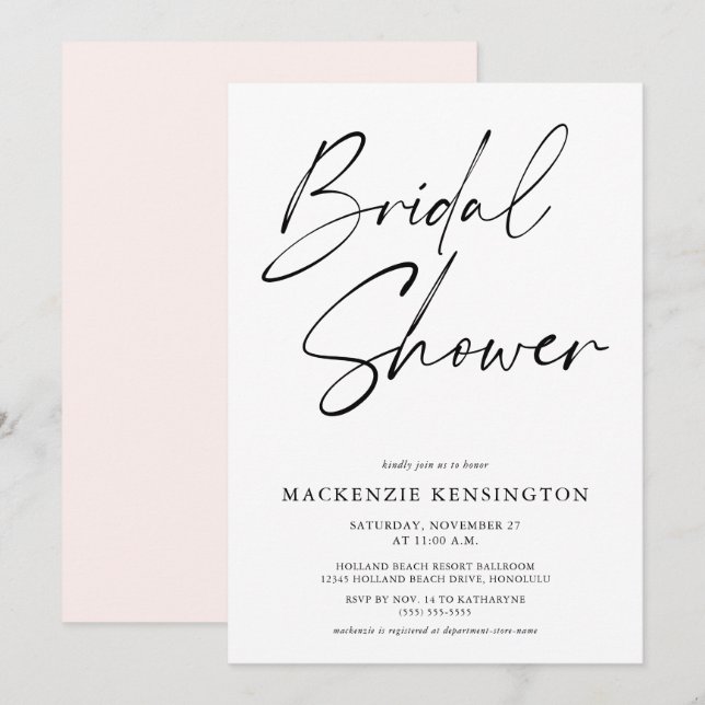 Modern Minimalist Elegant Blush Pink Bridal Shower Invitation (Front/Back)