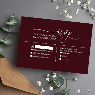 Modern Minimalist Elegant Burgundy White Wedding RSVP Card