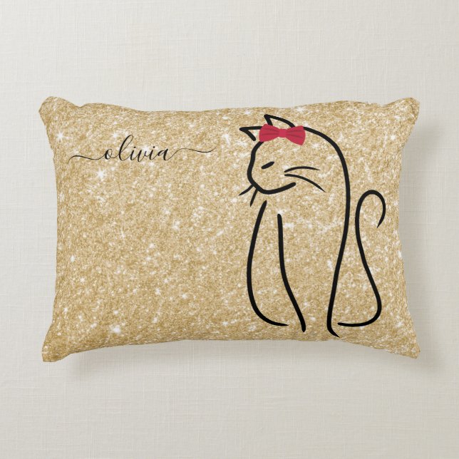 Modern Minimalist Elegant Cat Add Name  Decorative Cushion (Front)