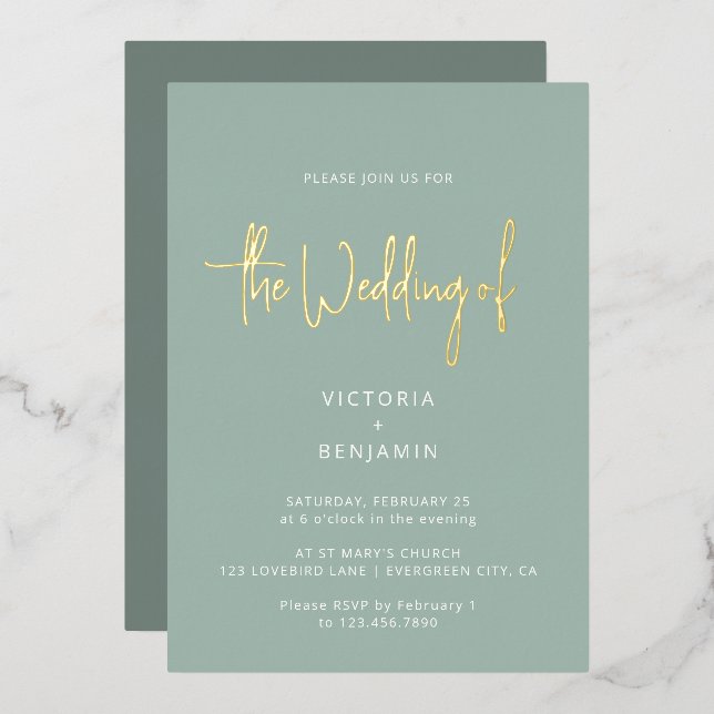 Modern Minimalist Elegant Chic Dusty Blue Wedding (Front/Back)