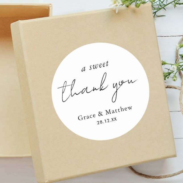 Modern Minimalist Elegant Custom Wedding Thank You Classic Round Sticker (Creator Uploaded)