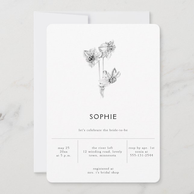 Modern Minimalist Elegant Daffodil Bridal Shower Invitation (Front)