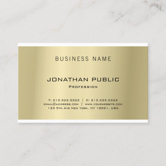 Modern Minimalist Elegant Design Trendy Gold Plain Business Card (Front)