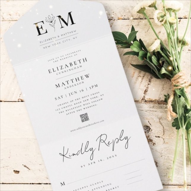 Modern Minimalist Elegant Foliage QR Code Wedding All In One Invitation (Creator Uploaded)
