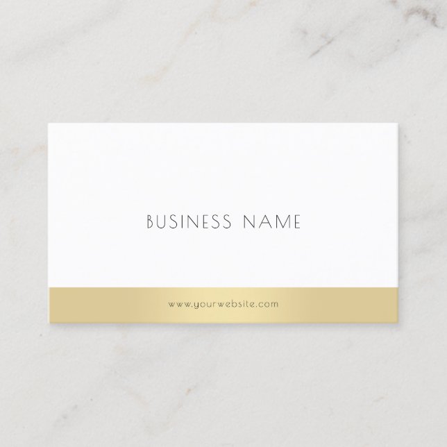 Modern Minimalist Elegant Gold White Template Business Card (Front)
