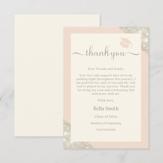 Modern Minimalist Elegant Grad Thank You Card (Front/Back)
