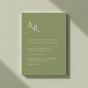 Modern Minimalist Elegant Green Cream Wedding Invitation