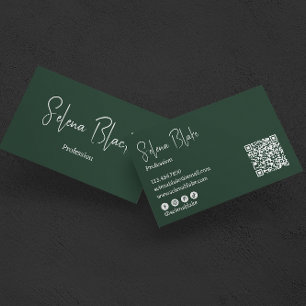 Modern Minimalist    Elegant Green & QR Code Business Card