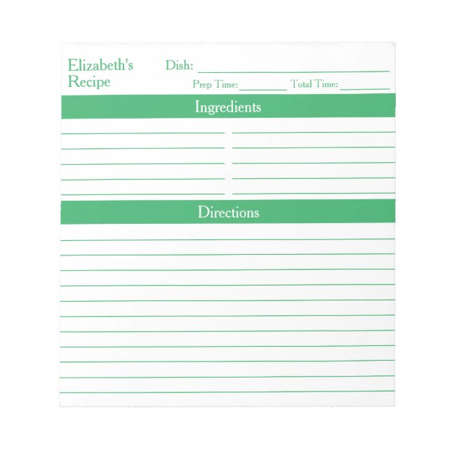 Modern Minimalist Elegant Green Recipes Notepad (Front)