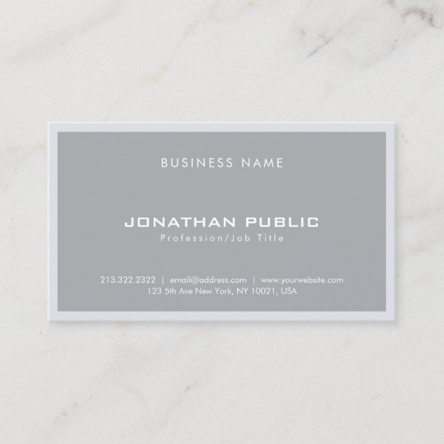 Modern Minimalist Elegant Grey Plain Simple Cool Business Card (Front)