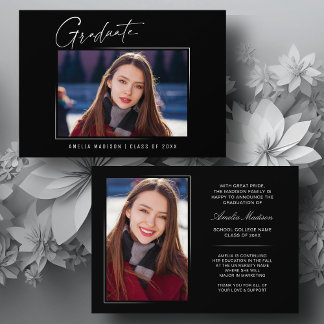 Modern Minimalist Elegant Ink Script 2 Photo Grad Announcement