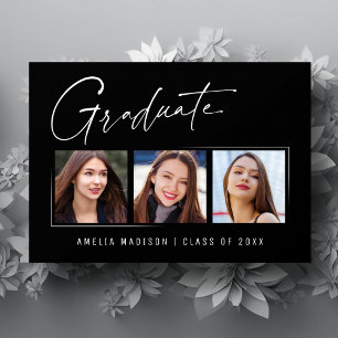 Modern Minimalist Elegant Ink Script 3 Photo Grad Announcement