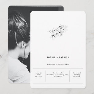Modern Minimalist Elegant Magnolias Photo Wedding Invitation