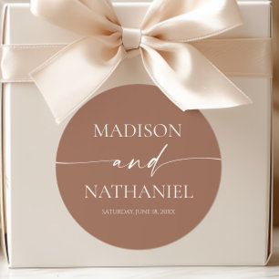 Modern Minimalist Elegant Mocha Mousse Wedding Classic Round Sticker