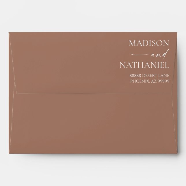 Modern Minimalist Elegant Mocha Mousse Wedding Envelope (Back (Top Flap))