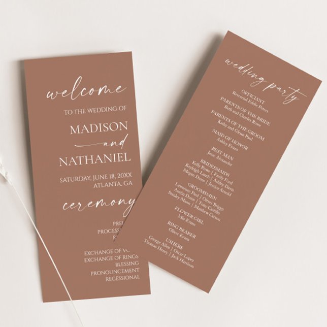 Modern Minimalist Elegant Mocha Mousse Wedding Programme (Creator Uploaded)