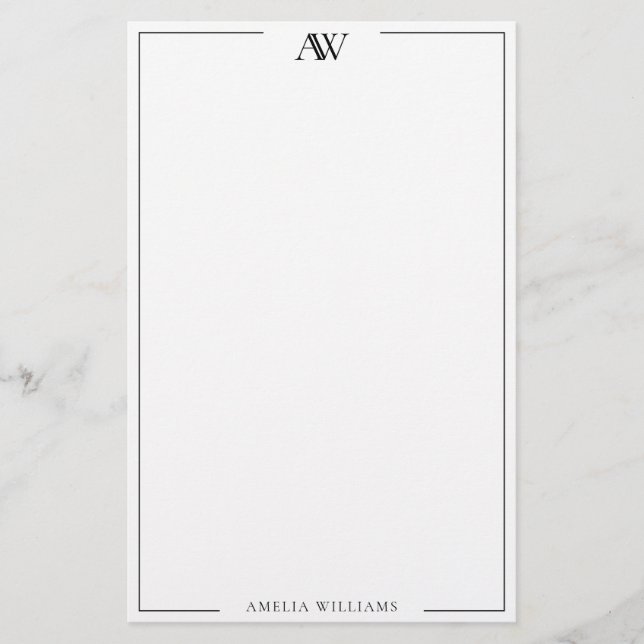 Modern Minimalist Elegant Monogram Stationery (Front)