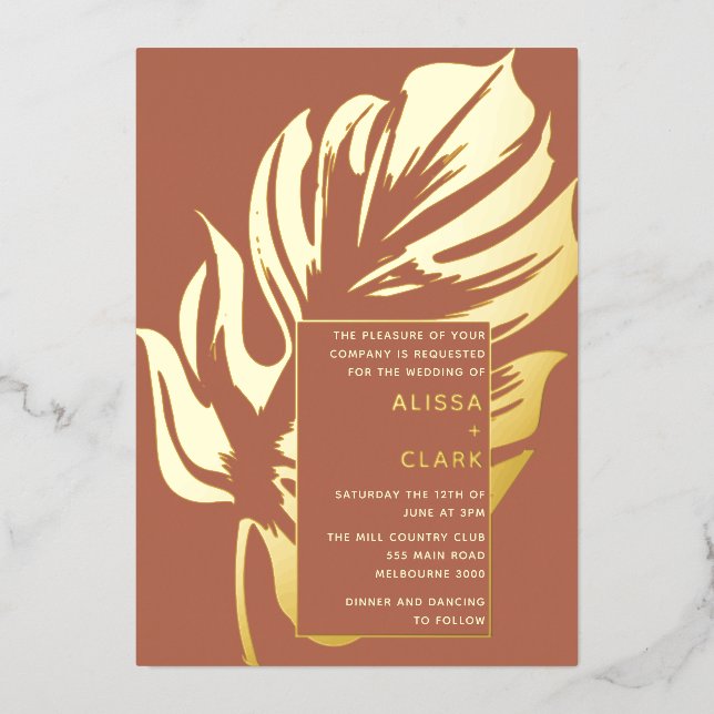 Modern Minimalist Elegant Monstera Leaf Wedding (Front)