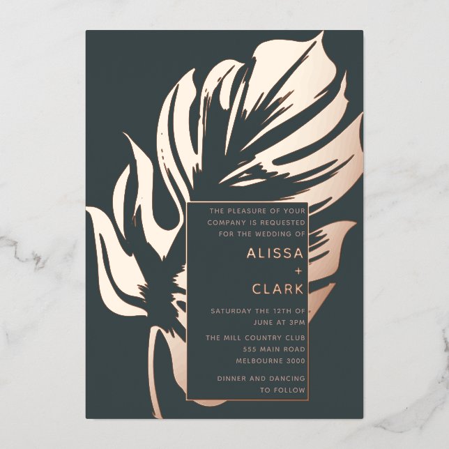Modern Minimalist Elegant Monstera Leaf Wedding Fo (Front)