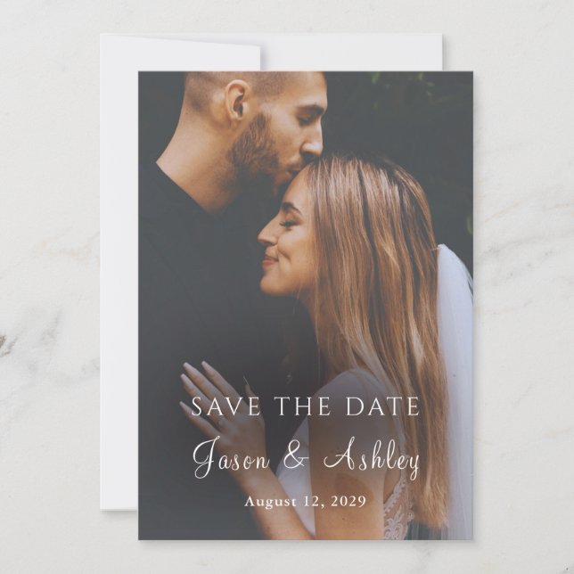 Modern Minimalist Elegant Photo Save The Date Card (Front)
