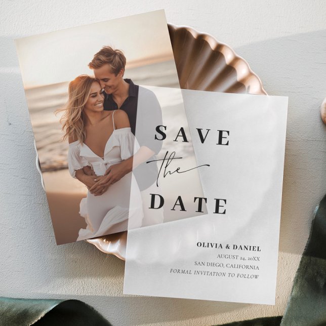 Modern Minimalist Elegant Photo Save the Date Card Vellum Invitations (Creator Uploaded)